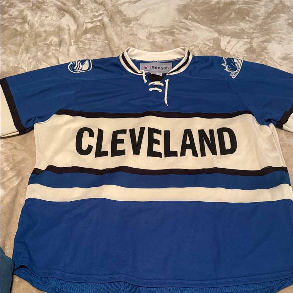 Reebok Blue and White Cleveland Jersey